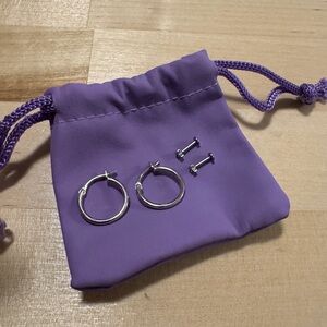 Silver Earring Stack w/ Hoops & Threadless Push Pin Studs